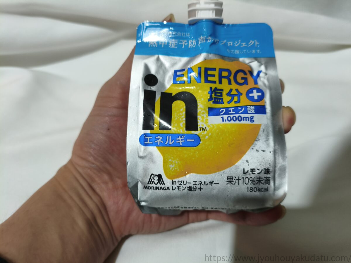 ｉｎゼリー エネルギー レモン塩分プラスを手に持っている様子