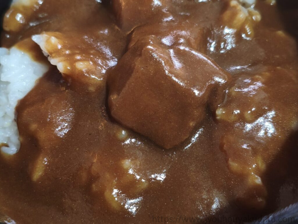 ルーの表面に浮かぶ豚肉の脂とまろやかなカレーソース
