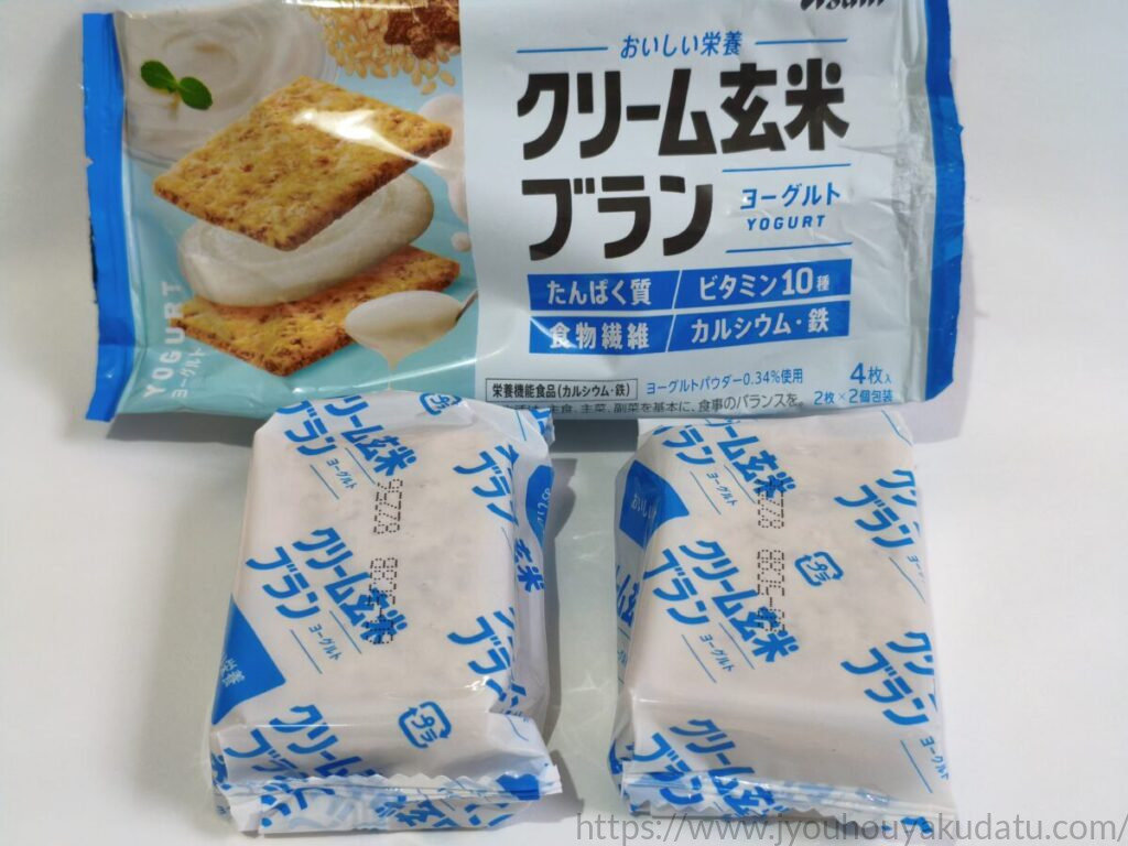 クリーム玄米ブラン ヨーグルトの外袋と2つの個包装