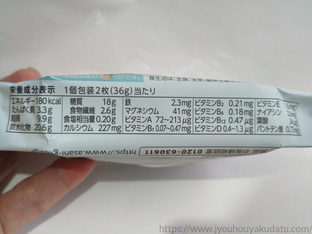 クリーム玄米ブラン ヨーグルト1個包装2枚36g当たりの栄養成分表示